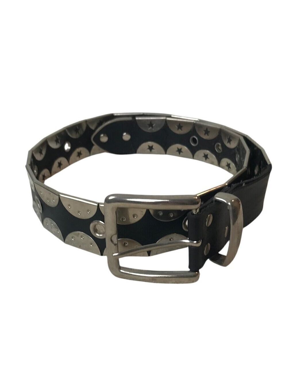 Black Leather Belt With Silver Coloured Flat Studs Statement Piece Size S - Picture 3 of 5
